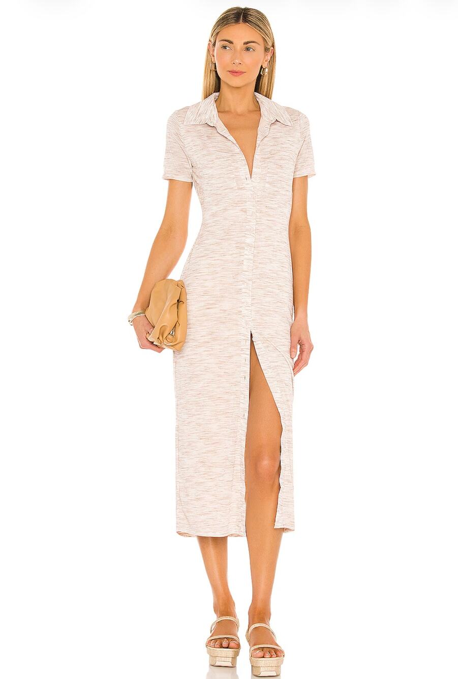 Lovers And Friends Womens M Marled Tan Kayce Button Down Midi Dress Boho Casual